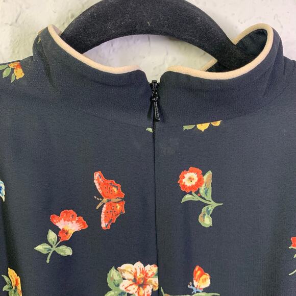 DW3 DAVID WARREN Dress‎ 8 Vintage Mandarin Floral Back Slit Cream Piping Lined - Picture 11 of 14